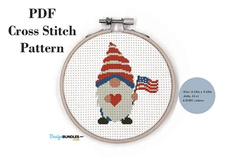 Patriotic Gnome Cross Stitch Pattern Pdf File