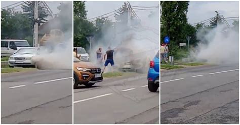 VIDEO Mașină în flăcări în municipiul Satu Mare Mai mulți șoferi au