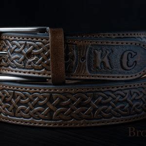 Full Grain Belt Tooled Embossed Gaelic Handmade Celtic Leather Belt