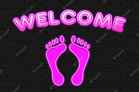 Premium Photo Neon Sign Welcome On The Background Of A Black Brick