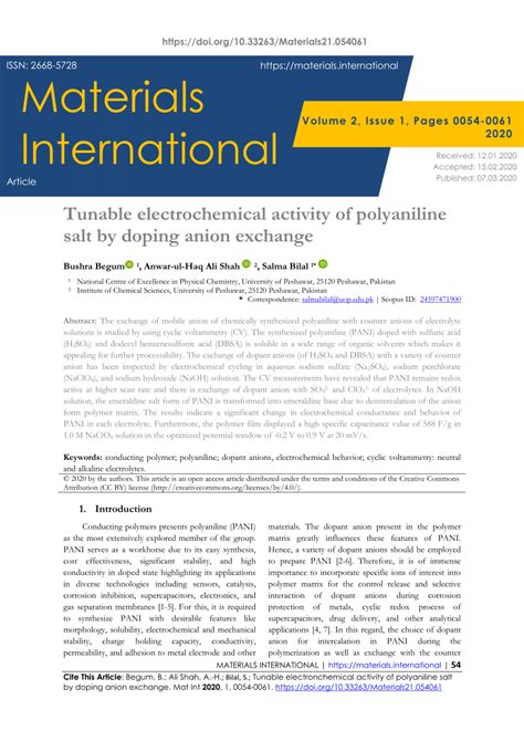 Pdf Tunable Electrochemical Activity Of Polyaniline Salt By Doping