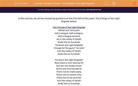 Interpret A Poem The Charge Of The Light Brigade Worksheet Edplace