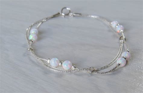 White Opal Bracelet Opal Bead Bracelet Opal Silver Bracelet - Etsy