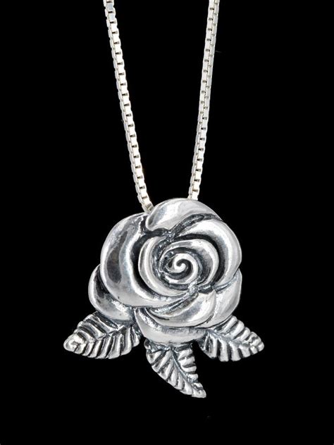 Sterling Silver Rose Necklace Silver Flower Necklace Etsy