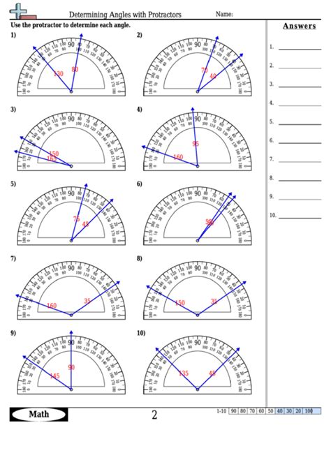 Determining Angles With Protractors Angles Worksheet With Answers