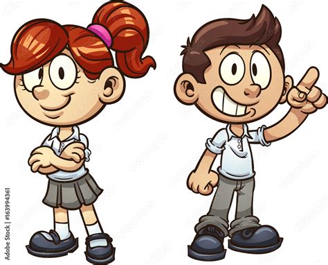 Cartoon kids in uniform. Vector clip art illustration with simple ...