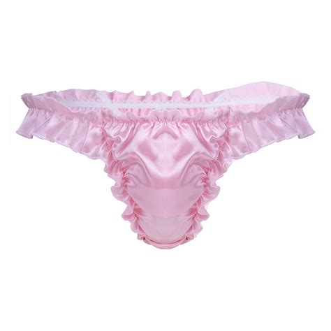 Buy Chictry Men S Shiny Satin Ruffled Frilly Sissy Thong Flutter