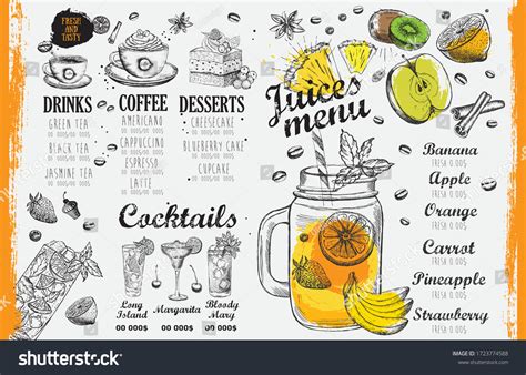 Juices Menu Template Design Food Flyer Stock Vector Royalty Free