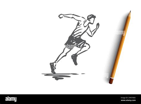 Run Man Speed Athlete Sport Concept Hand Drawn Sportsman Running