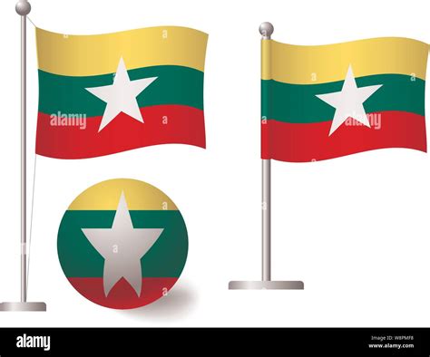 Myanmar Flag On Pole And Ball Metal Flagpole National Flag Of Myanmar