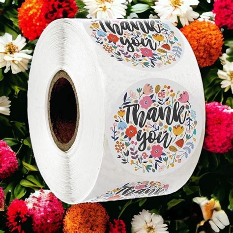 500pcs Colourful Floral Thank You Stickers