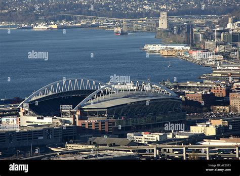 Aerial View Of Seattle Water Front And Qwest Field From The South Stock