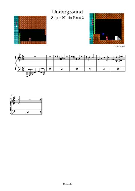 Super Mario Bros Underground Theme Koji Kondo Underground Sheet Music For Piano Solo Easy