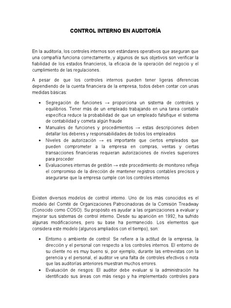 Control Interno Auditoria Pdf Auditoría Contabilidad