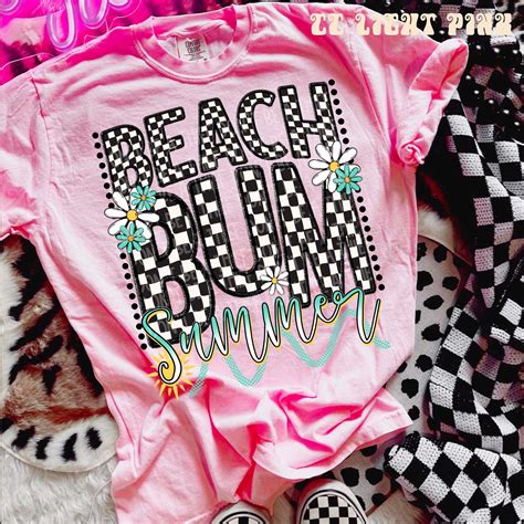 Beach Bum Summer Checkered Faux Embroidery Transfer Sassy Sublimation