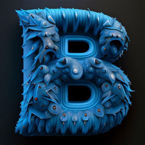 Alfabeto feito de monstro azul Letra B renderização 3D imagem Premium