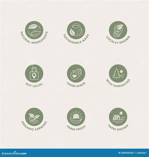Sustainable Made Products Vector Logo Badge Icons Set Stock