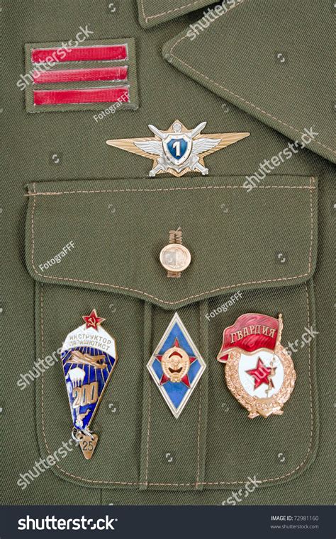 Russian Military Badges On The Green Uniform Stock Photo 72981160 : Shutterstock