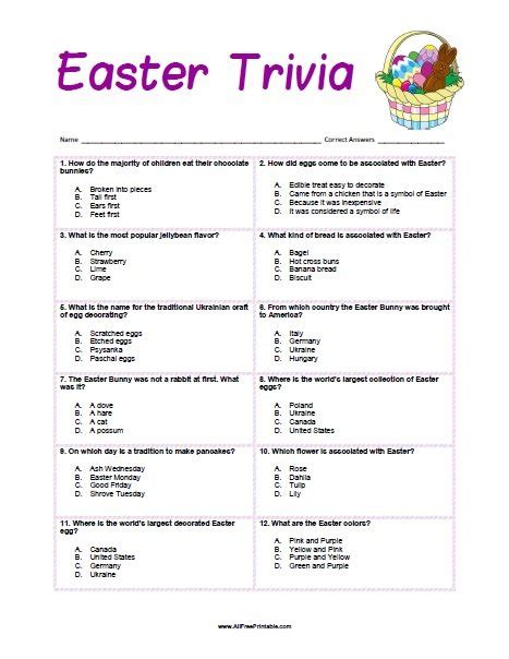 Easter Trivia – Free Printable