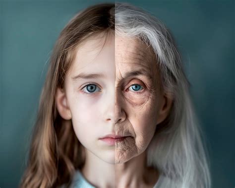 Retrato Fotorrealista Duplo Metade Do Rosto Pertence A Uma Menina Jovem