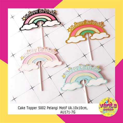 Jual Pcs Cake Topper Happy Birthday Motif Pelangi Cake Topper