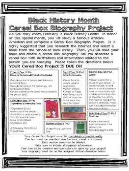 Black History Month Cereal Box Biography with Rubric by Jackie Panzica ...