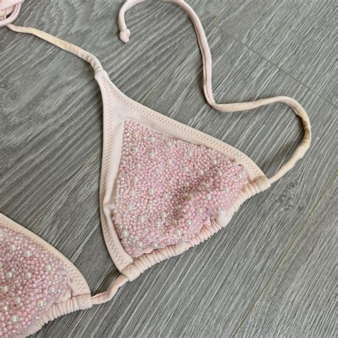 Vintage Y K Beaded Bikini Top Size S Some Depop