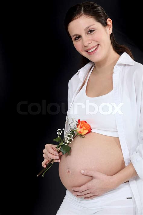 Pregnant Woman Wearing Pink Stock Image Colourbox