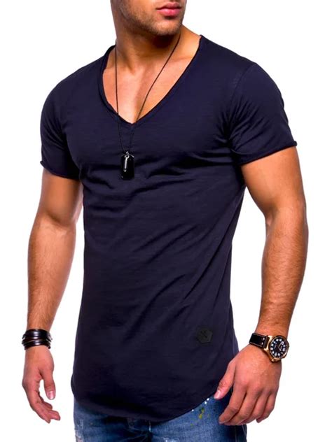 Buy Men Tee Slim Fit V Neck Short Sleeve Muscle Cotton