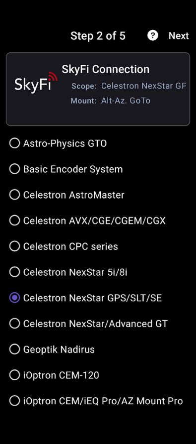 Skysafari 7 Pro Preset For A Skyfi 3 Connection To A Celestron