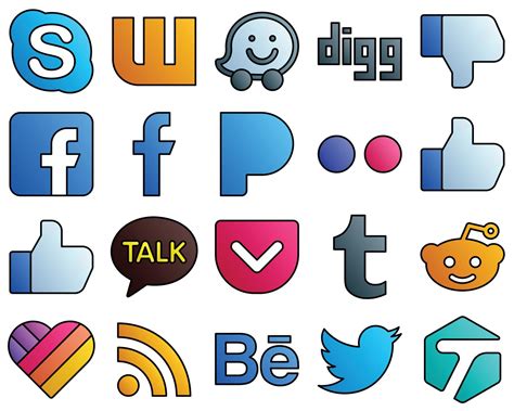 Filled Line Style Social Media Icon Set Tumblr Kakao Talk Fb