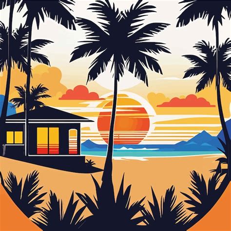 Premium Vector Tropical Sunset With Palms And Beachtropical Sunset