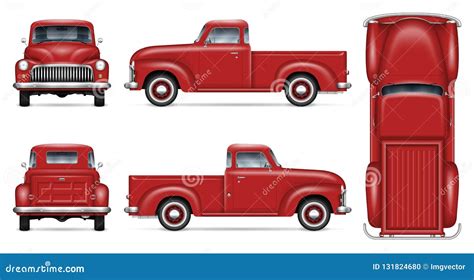 Classic Red Pickup Truck Vector Mockup Stock Vector Illustration Of