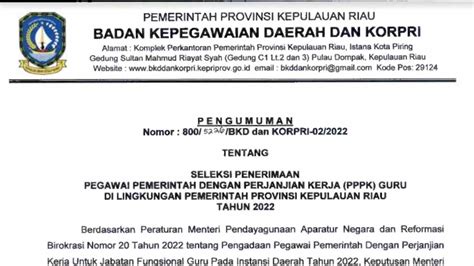 Pengumuman Seleksi PPPK Guru Provinsi Kepulauan Riau Tahun 2022 Sudah