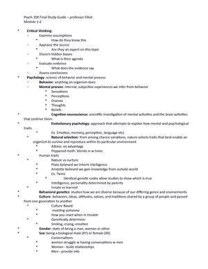 Psych Exam Study Guide Psych Unit Exam Prof Lebreton Study