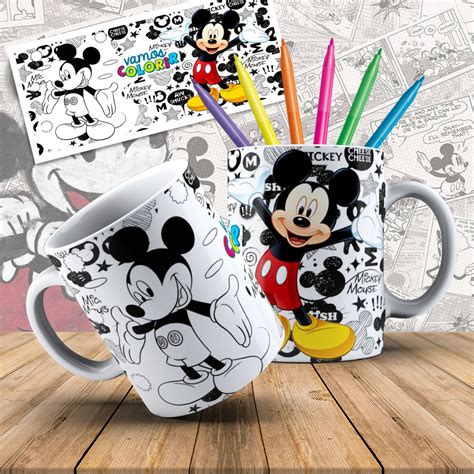 Caneca Pl Stico Pol Mero Mickey Giz De Cera Cores Para Colorir