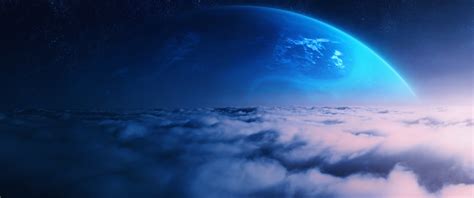 Planet Wallpaper 4K, Above clouds, Blue planet