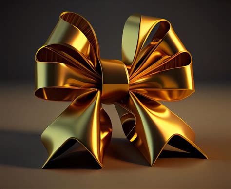 Premium Photo Golden Silk Bow With Ribbon Generative Ai