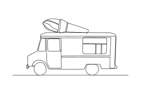 Premium Vector Single Oneline Drawing Side View Of An Ice Cream Truck