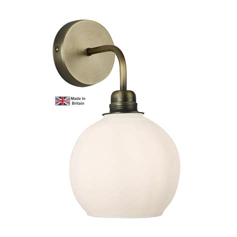 Apollo Single Wall Light Solid Antique Brass Opal Glass Shade