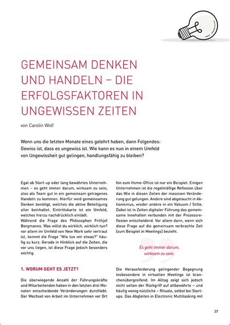 Gemeinsam Denken Und Handeln Die Erfolgsfaktoren In Ungewissen Zeiten