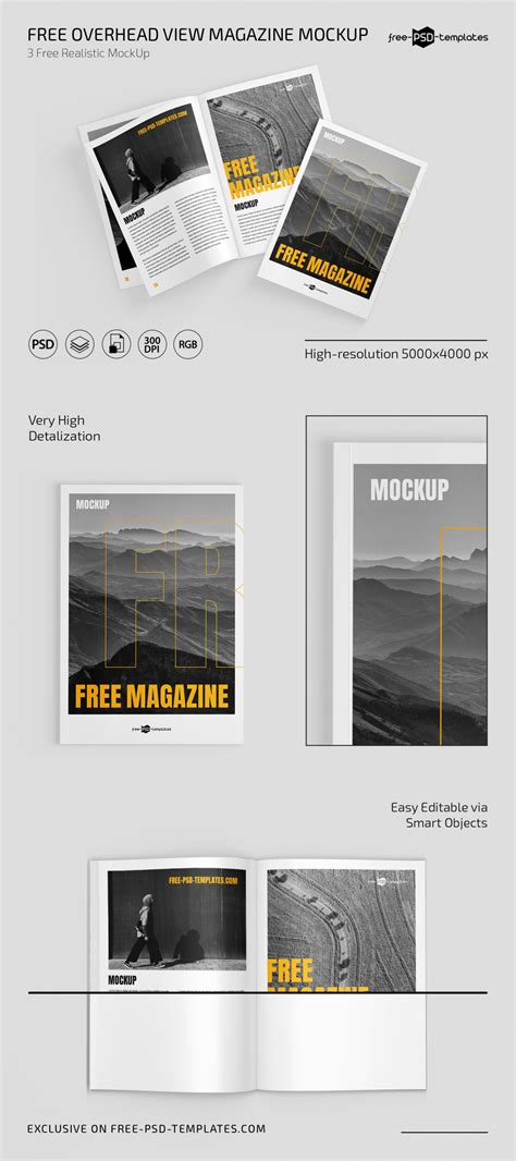 Free Overhead View Magazine Mockup For Photoshop PSD