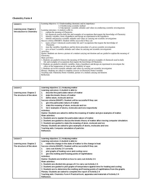 Chemistry Form 4 Daily Lesson Plan Atoms Proton