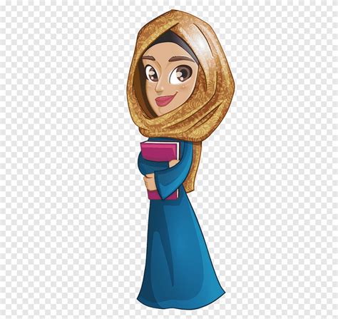 Mulher vestido azul e bege hijab ilustração muçulmano menina