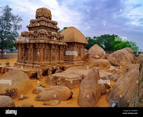 Seventh Century Pancha Rathas Five Chariots At Mahabalipuram On The