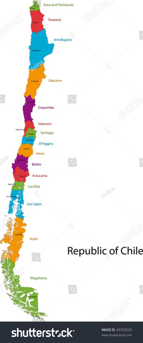 Map Republic Chile Regions Colored Bright Stock Vector (Royalty Free ...