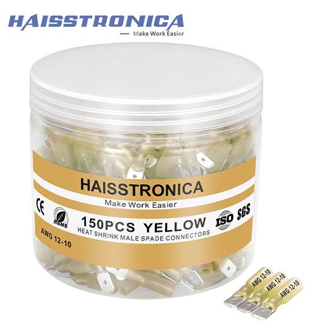 Haisstronica Pcs Yellow Gauge Heat Shrink Male Spade