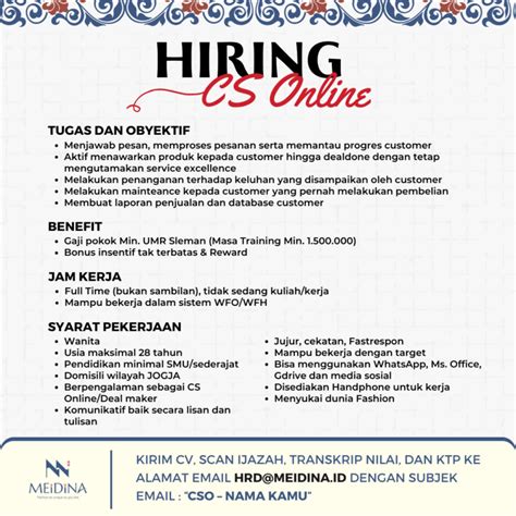 Lowongan Kerja Customer Service Online Di Meidina Fashion Lokerjogja Id