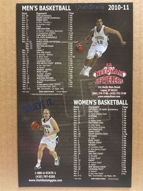 201011 Utah State Aggies Mens And Womens Basketball Magnet Schedule ...