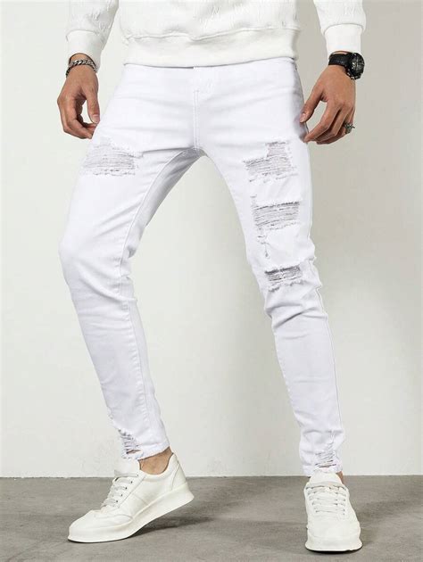 Manfinity LEGND Men Cotton Ripped Frayed Skinny Jeans SHEIN UK